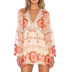 For Love & Lemons Barcelona Mini Dress in Orange Floral -  Size XS